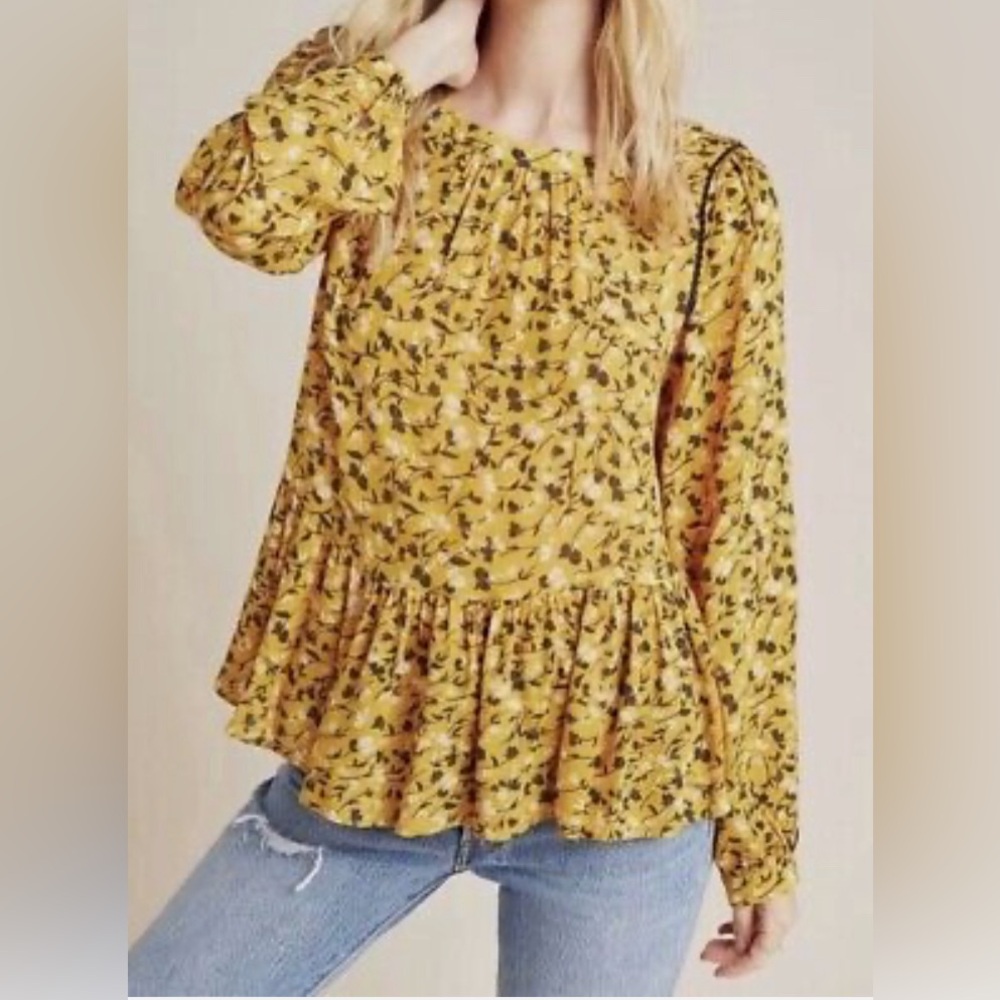 Anthropologie Yellow Floral Blouse